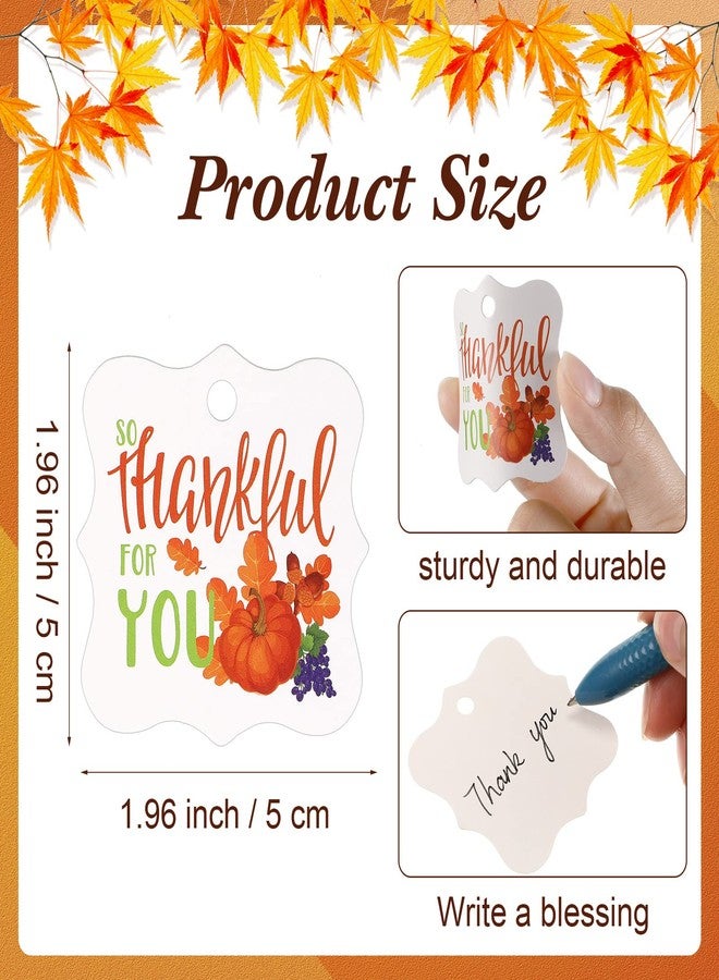 Sabary 100 Pieces Thanksgiving Tags Fall Gift Tags Bulk Autumn Tags Pumpkin Tags Gift Thank You Tags for Favors So Thankful for You Tags with Rope Thanksgiving Hanging Labels for Party Favor Thanksgiving Day - Image 2